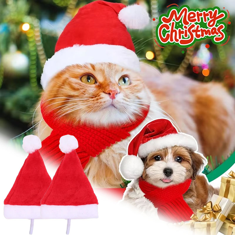 Santa Hat Plush - 1/3/5/10/20PCS Christmas Pet Hat Santa Red