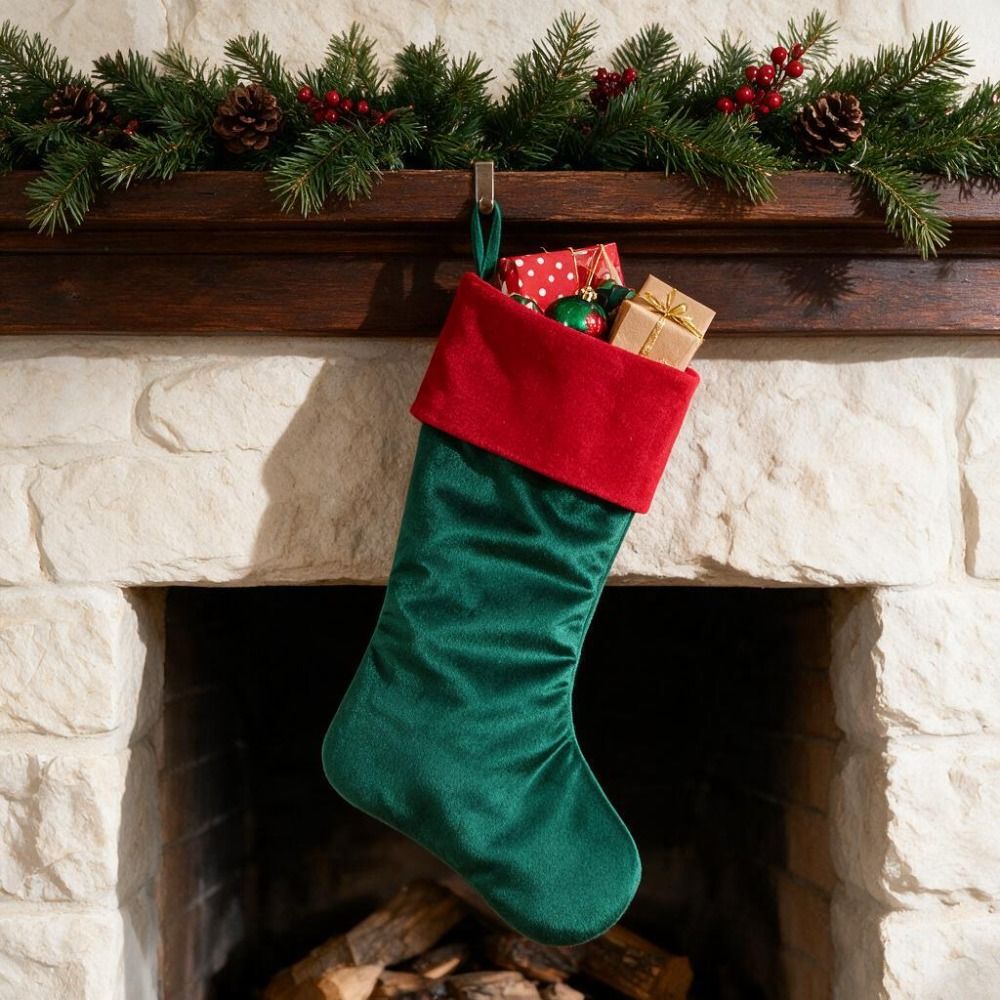 Red Green Velvet Christmas Sto - огляд і ціна Christmas Stocking Hanging