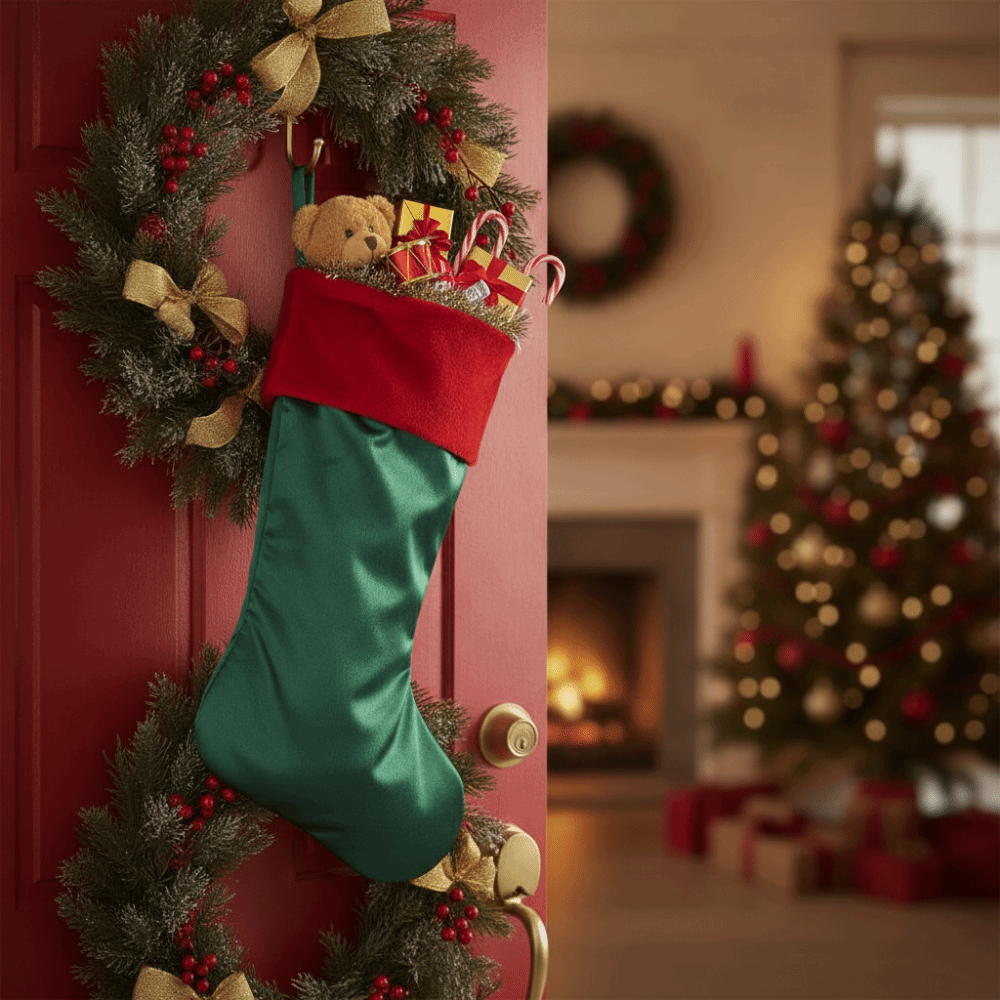Red Green Velvet Christmas Sto - огляд і ціна Christmas Stocking Hanging