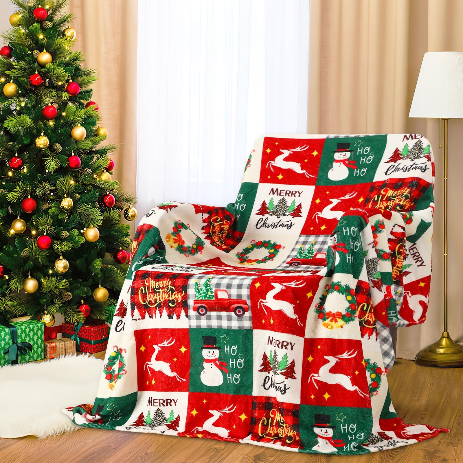 Christmas Red Green Plaid Snow - огляд і ціна Christmas Throw Blanket