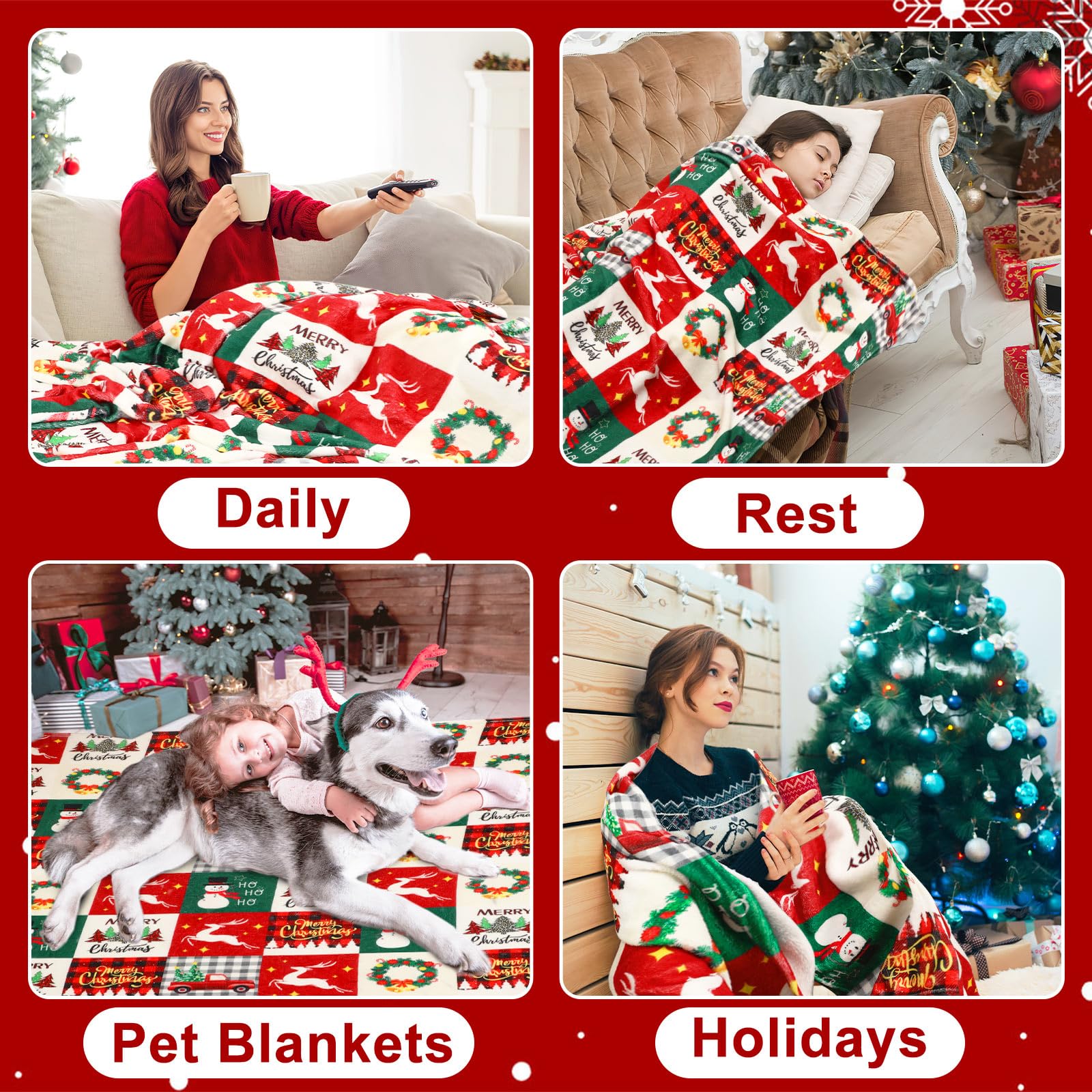 Christmas Red Green Plaid Snow - огляд і ціна Christmas Throw Blanket