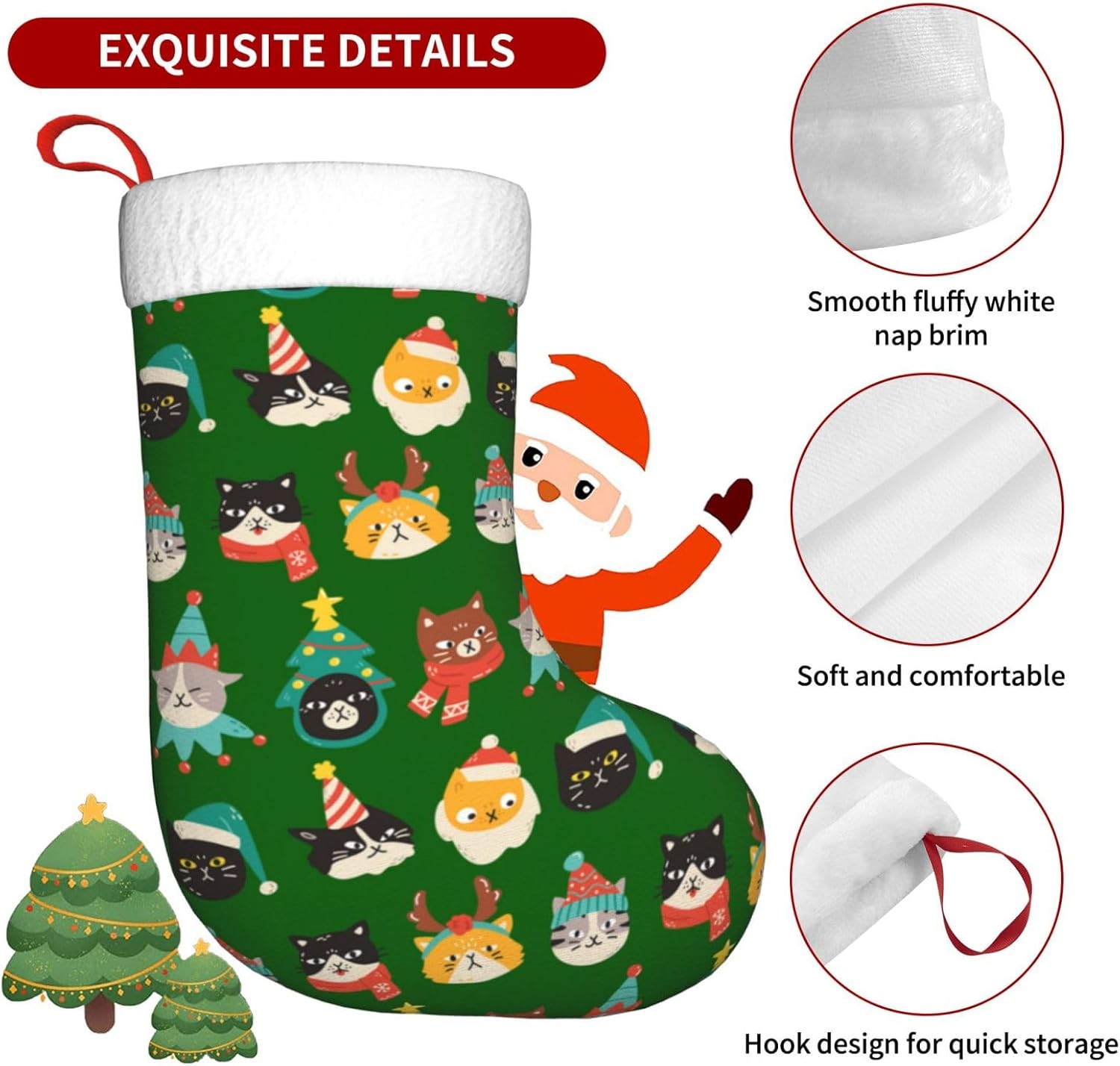 Cute Cats Green Christmas Stoc - огляд і ціна Christmas Stocking Hanging